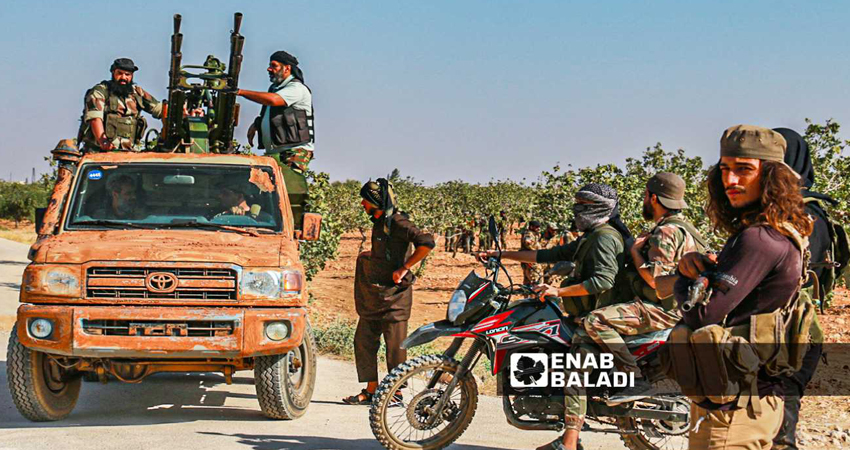 Image published by Enab Baladi on 9 September 2023 showing fighters on Manbij northern front during clashes in the villages of al-Mehsinli, Arab Hassan, and Tal Syriatel, south of Jarabulus city.